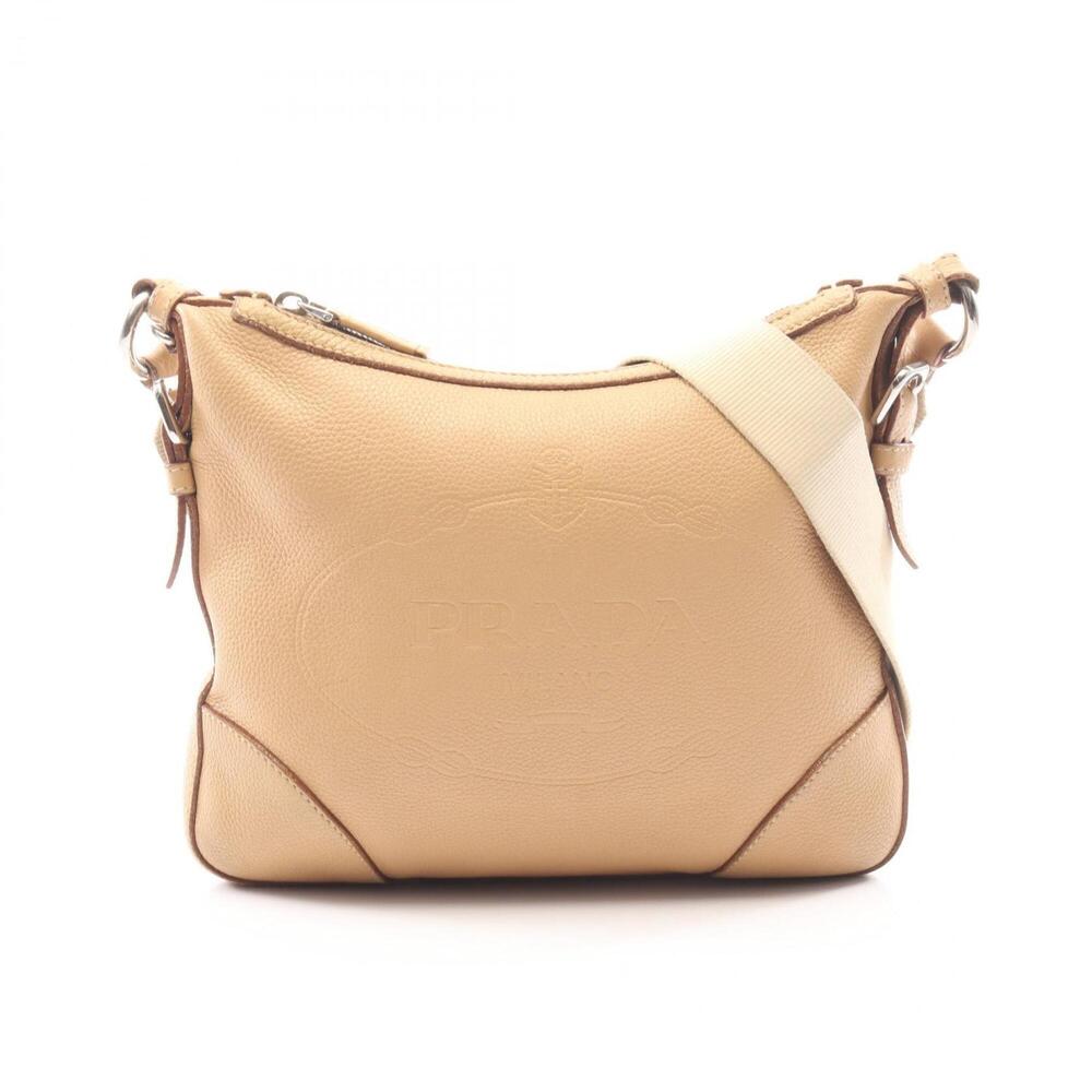 Prada logo shoulder bag/handbag, leather, women's, beige.